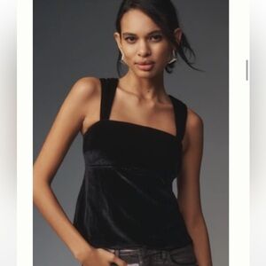 ANTHROPOLOGIE PILCRO Velvet Flyaway Top Open Back Black NEW